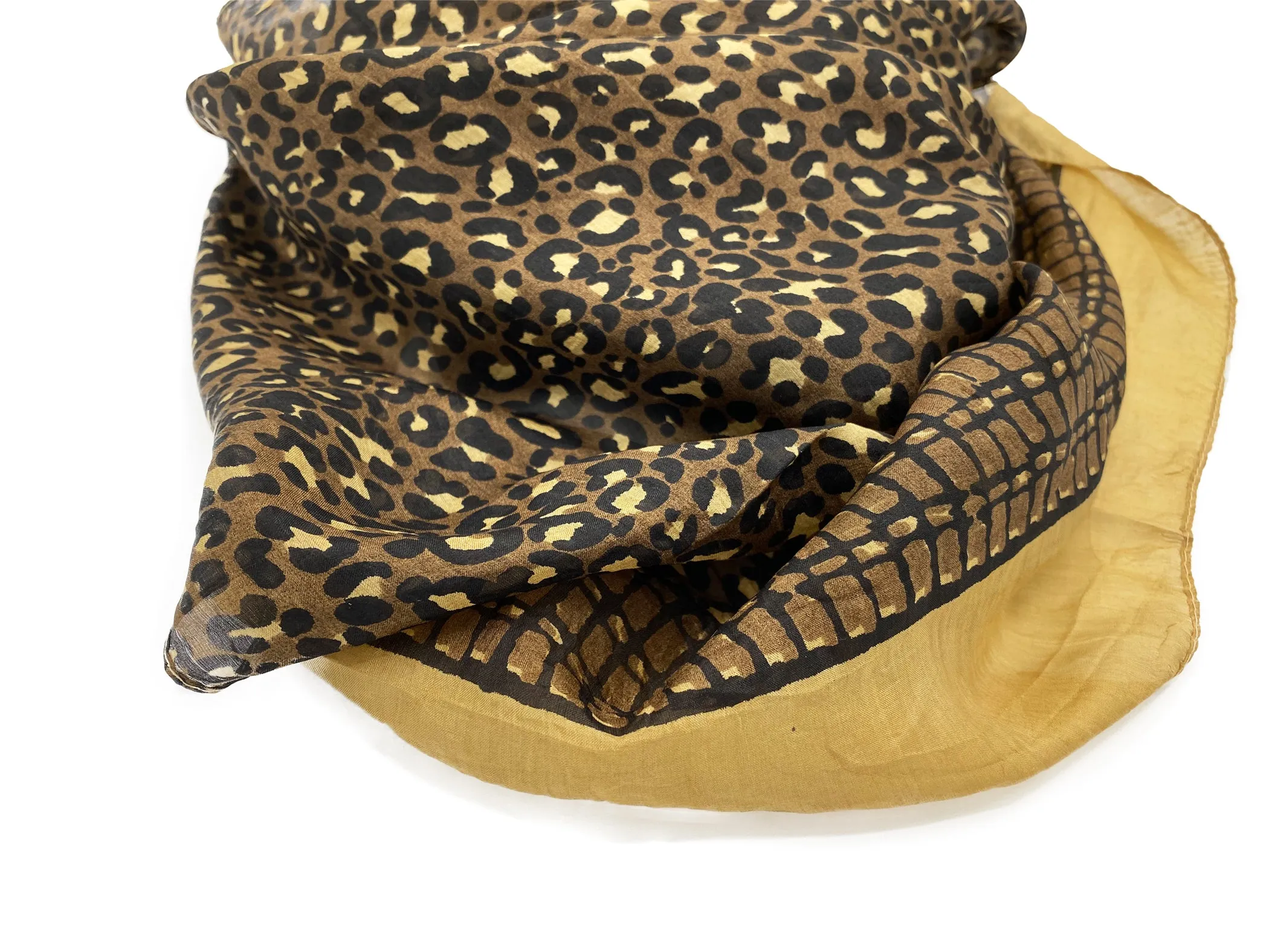 100% Silk Beige Leopard Print Scarf