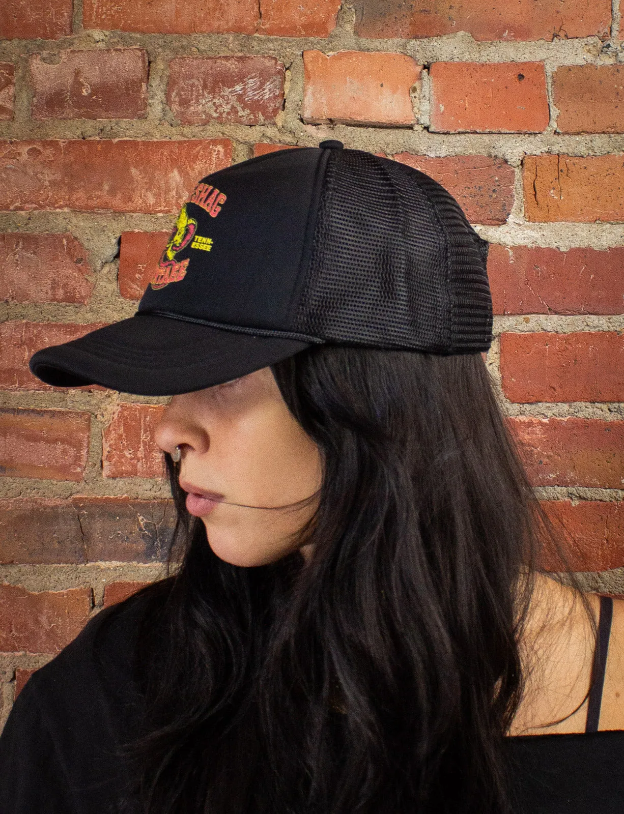 Black Shag Vintage Winged Skull   Snake Trucker Hat