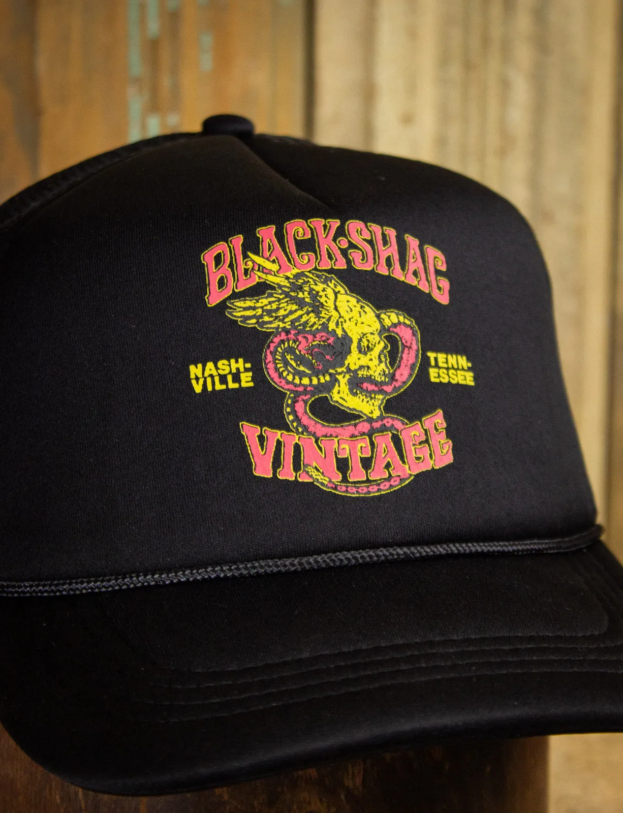 Black Shag Vintage Winged Skull   Snake Trucker Hat