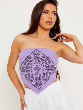 Lina Bandana Scarf Print Crop Top In Lilac