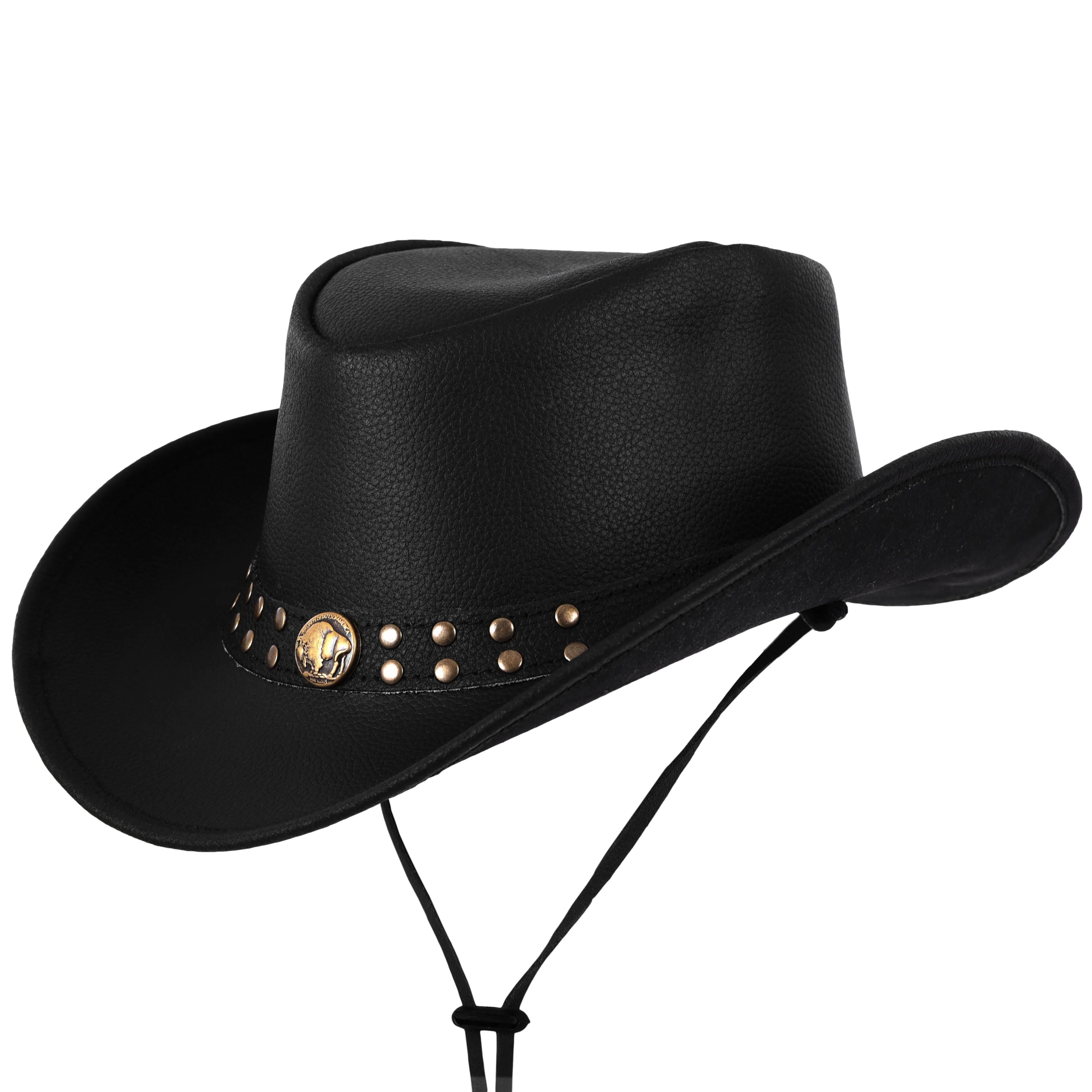 Men's Black Leather Cowboy Hat with Conchos Leather Band