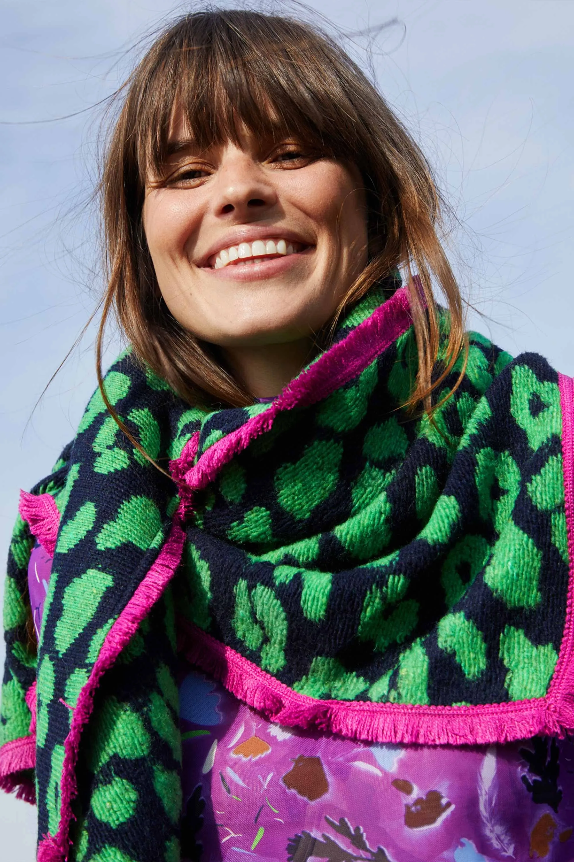 SHAWL - Animal Navy Green