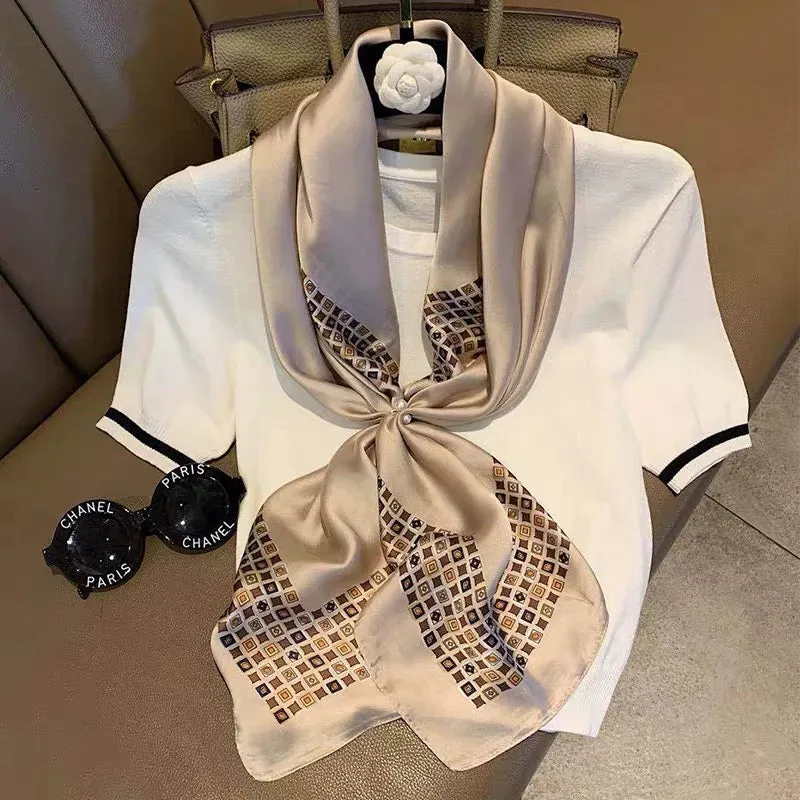 Spring Scarf Women's Luxury Silk Smooth Design Shawl 90x90cm