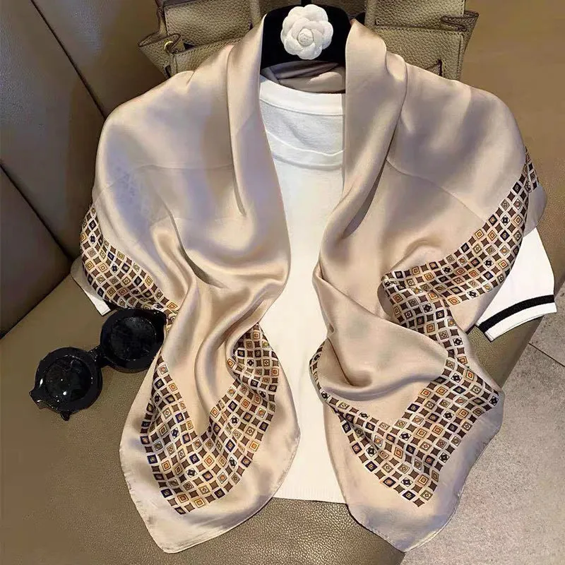 Spring Scarf Women's Luxury Silk Smooth Design Shawl 90x90cm